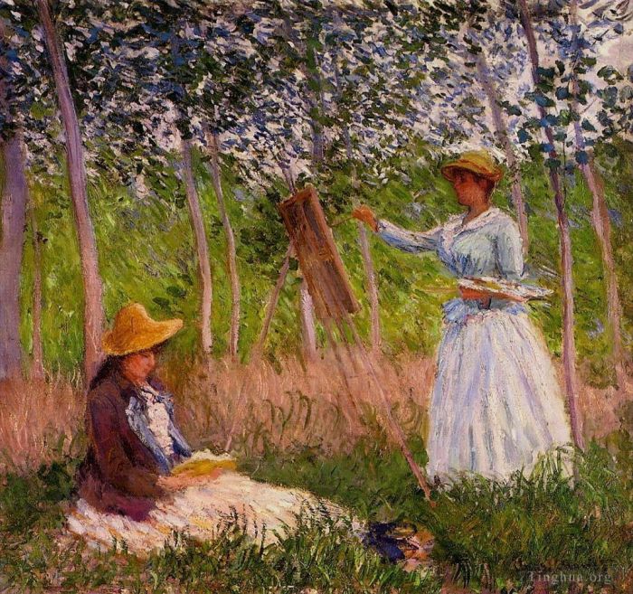 Claude Monet Ölgemälde - Suzanne Reading und Blanche Gemälde von The Marsh in Giverny
