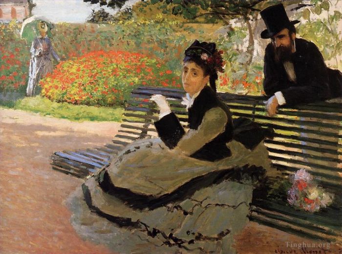 Claude Monet Ölgemälde - Der Strand, auch bekannt als Camille Monet, auf einer Gartenbank