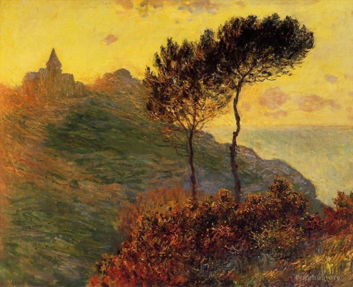 Claude Monet Ölgemälde - Die Kirche in Varengeville vor dem Sonnenuntergang
