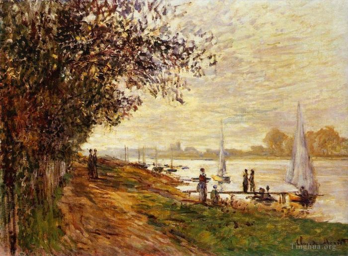 Claude Monet Ölgemälde - Das Flussufer bei Le Petit Gennevilliers Sonnenuntergang