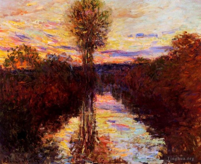 Claude Monet Ölgemälde - Der kleine Arm der Seine am Mosseaux-Abend