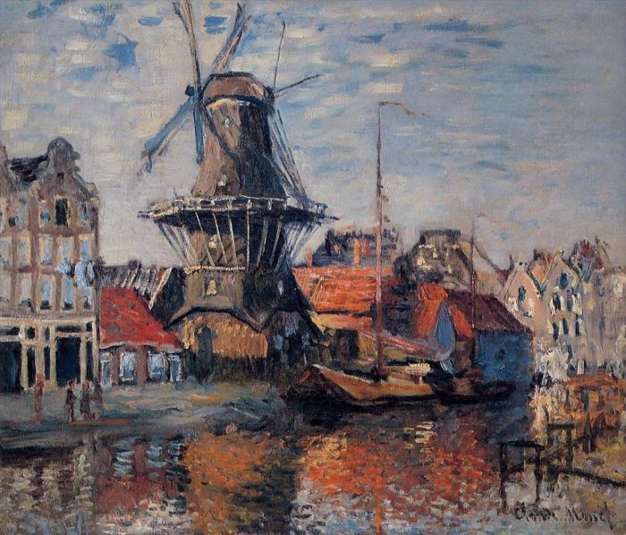 Claude Monet Ölgemälde - Die Windmühle am Onbekende-Kanal Amsterdam 1874
