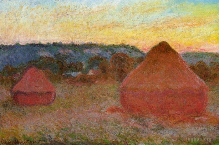 Claude Monet Ölgemälde - Zwei Getreidestapel am Ende des Herbsttages