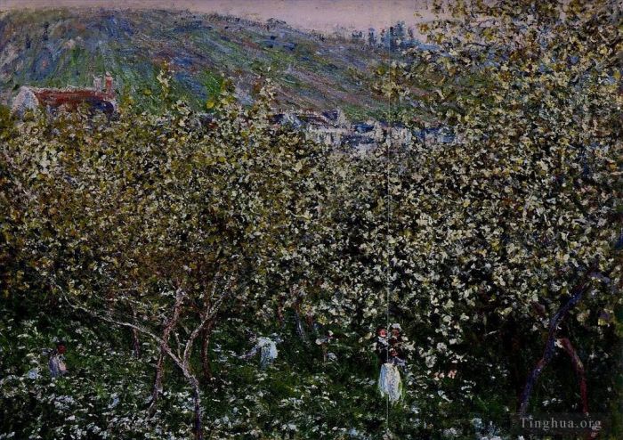 Claude Monet Ölgemälde - Blühende Pflaumenbäume in Vetheuil