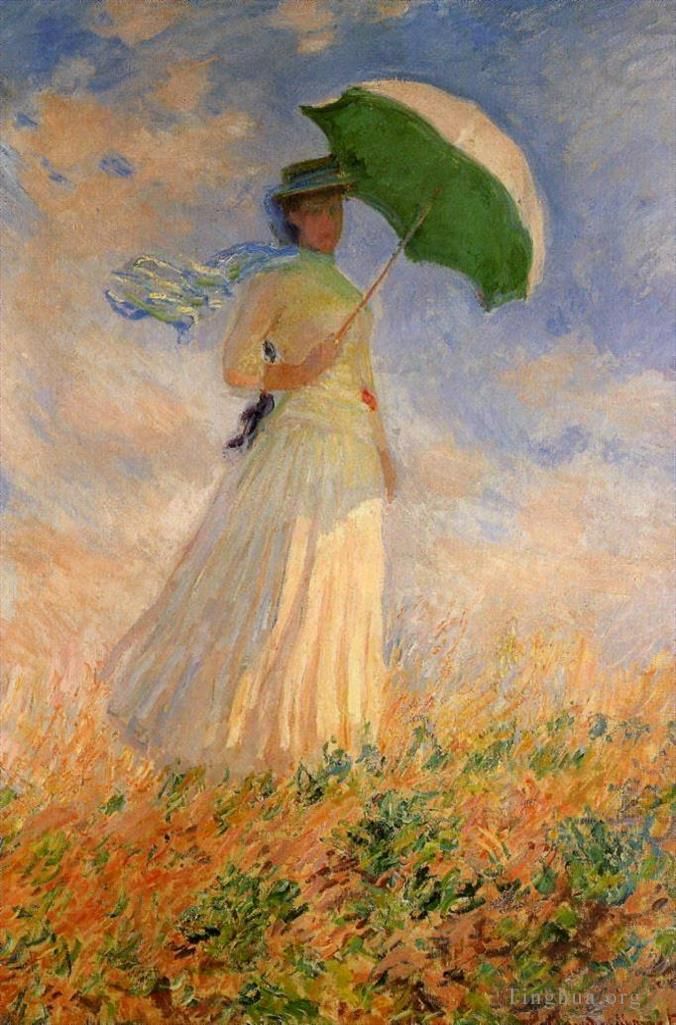 Claude Monet Ölgemälde - Frau mit Sonnenschirm nach rechts