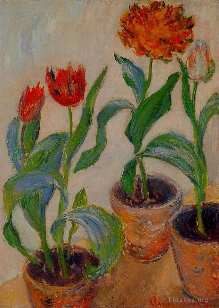Claude Monet Andere Malerei - Drei Töpfe mit Tulpen