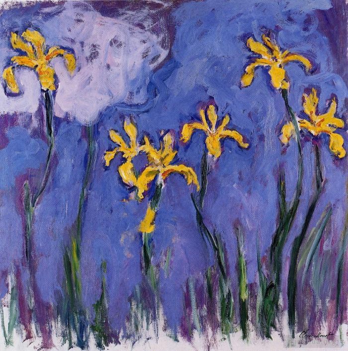 Claude Monet Andere Malerei - Gelbe Iris mit rosa Wolke
