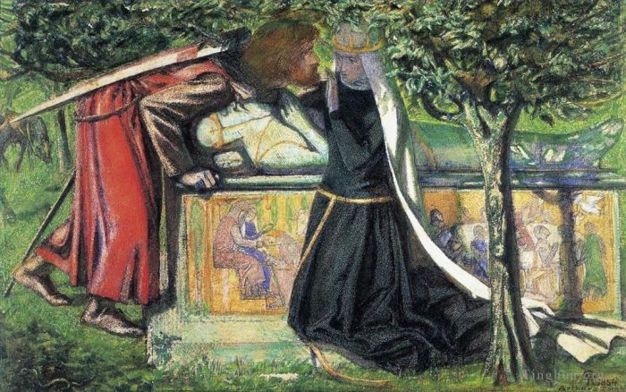 Dante Gabriel Rossetti Ölgemälde - Arthurs Grab Das letzte Treffen von Lancelot und Guinevere