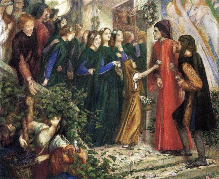 Dante Gabriel Rossetti Ölgemälde - Beatrice trifft Dante bei einem Hochzeitsfest und verweigert ihm ihren Gruß