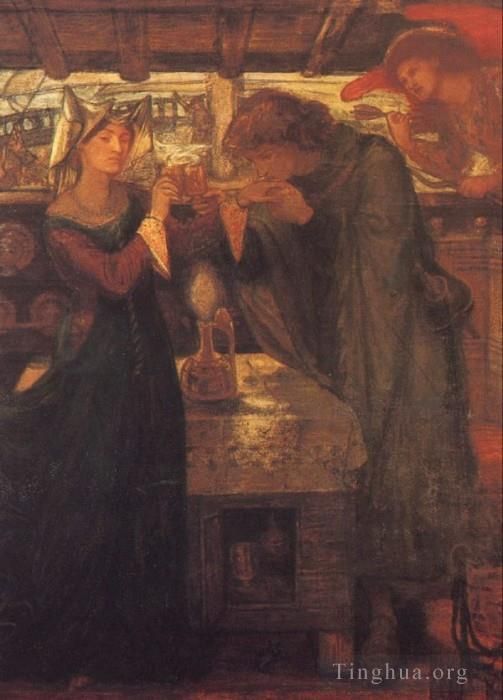 Dante Gabriel Rossetti Ölgemälde - Tristram und Isolde trinken den Liebestrank