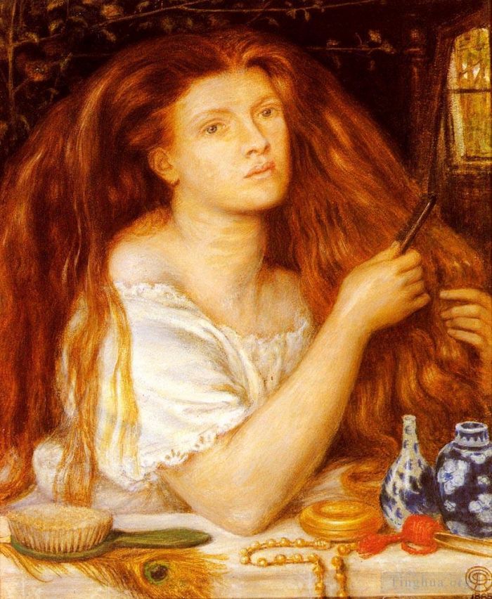 Dante Gabriel Rossetti Ölgemälde - Frau kämmt ihr Haar