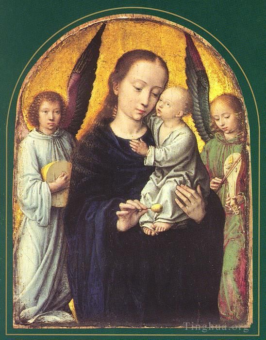 Gerard David Ölgemälde - Maria und Kind mit zwei musizierenden Engeln