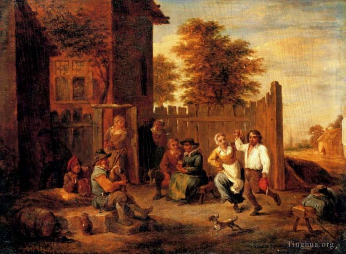David Teniers the Younger Ölgemälde - Bauernvergnügen vor einem Gasthaus