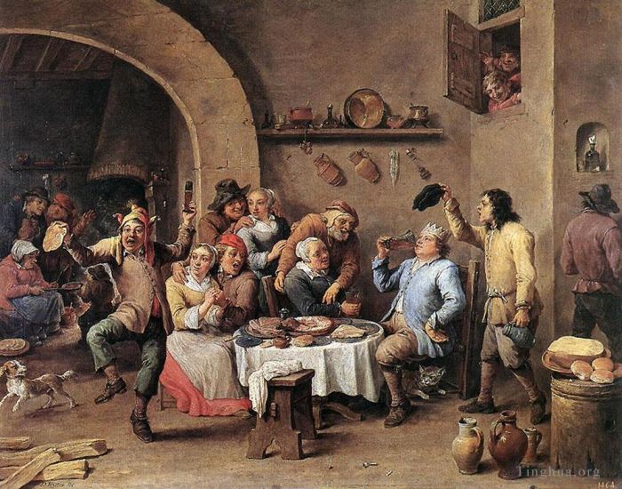 David Teniers the Younger Ölgemälde - Zwölfte Nacht: Der König trinkt