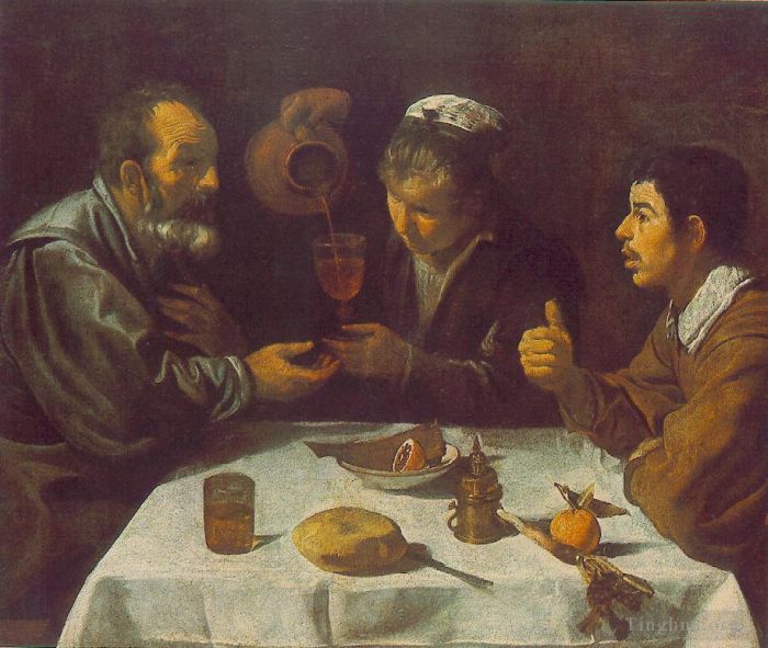 Diego Velázquez Ölgemälde - Bauern am Tisch