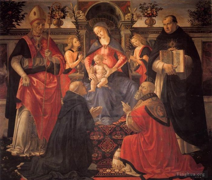 Domenico Ghirlandaio Ölgemälde - Madonna und Kind thronen zwischen Engeln und Heiligen