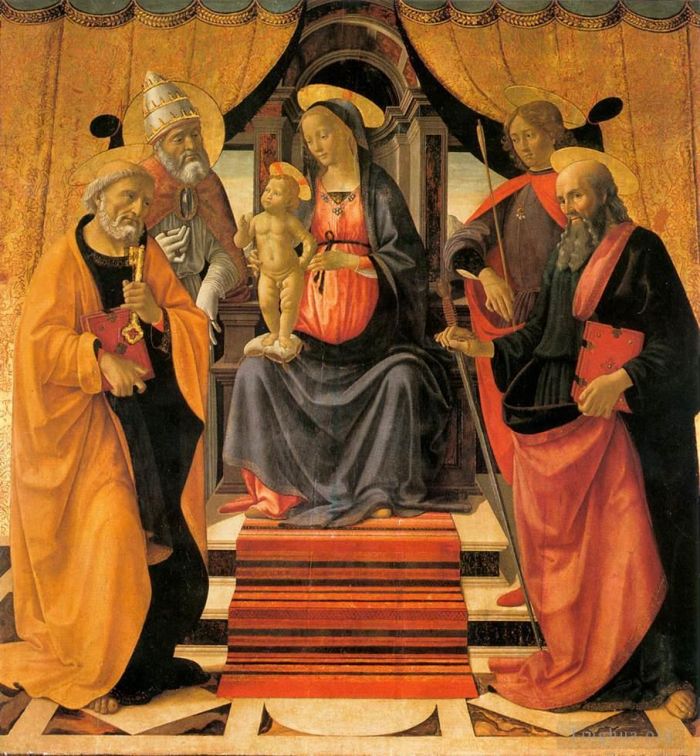 Domenico Ghirlandaio Ölgemälde - Thronende Madonna mit Kind und Heiligen
