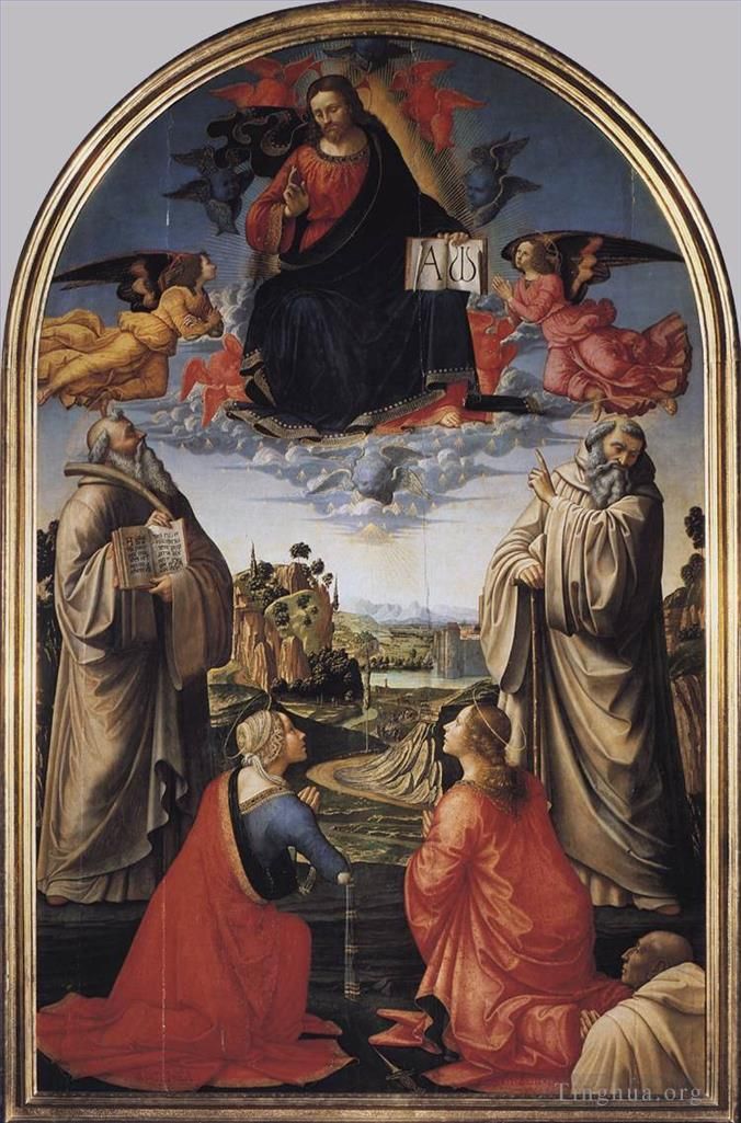 Domenico Ghirlandaio Andere Malerei - Christus im Himmel mit vier Heiligen und einem Spender