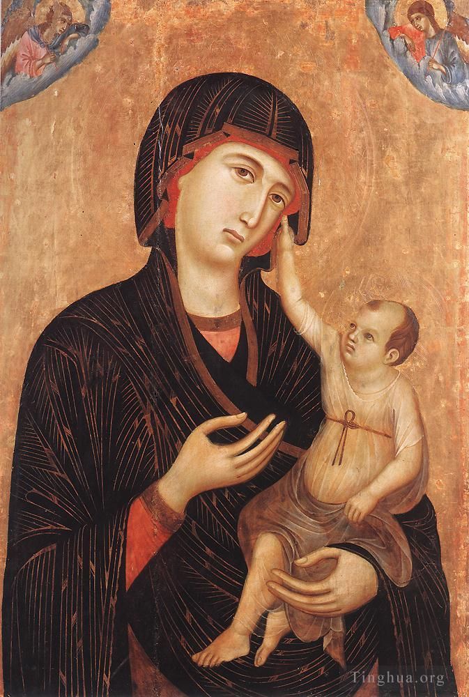 Duccio di Buoninsegna Andere Malerei - Madonna mit Kind und zwei Engeln Madonna von Crevole