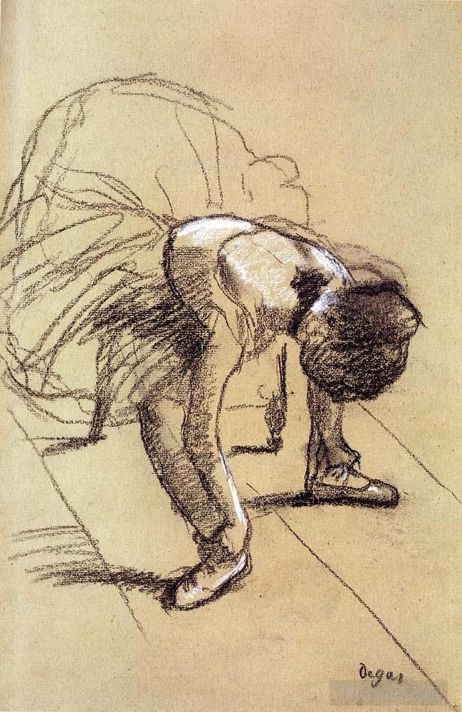 Edgar Degas Andere Malerei - Sitzende Tänzerin passt ihre Schuhe an