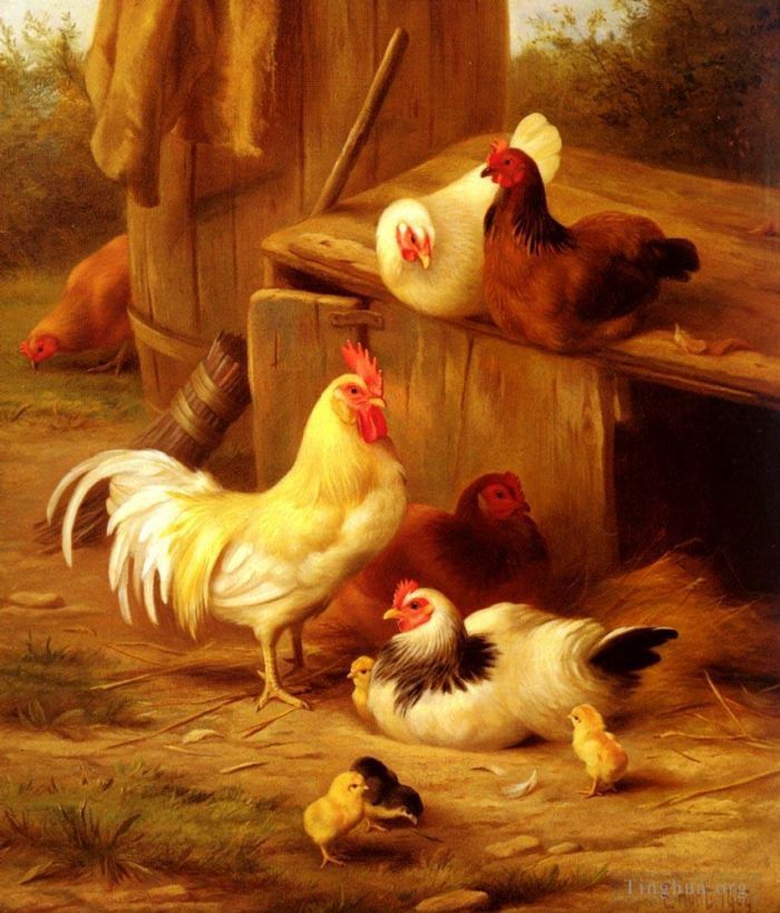 Edgar Hunt Ölgemälde - Hühner und Küken