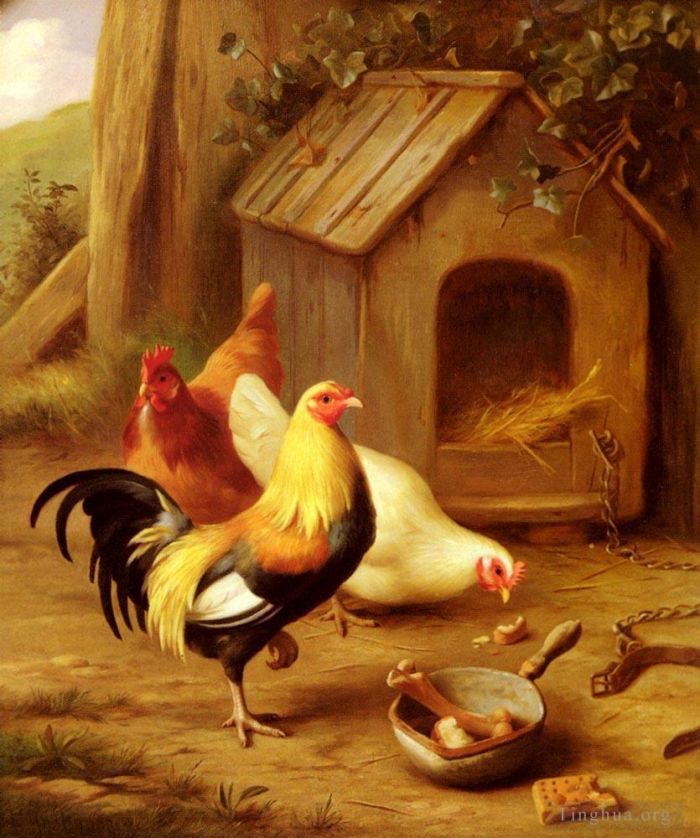 Edgar Hunt Ölgemälde - Hühnerfütterung