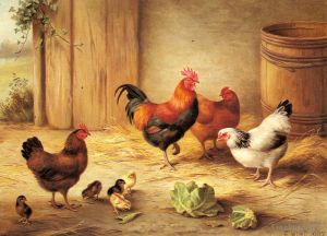 Edgar Hunt Werk - Hühner in einem Scheunenhof