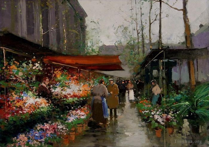 Édouard-Léon Cortès Ölgemälde - Blumenmarkt in La Madeleine 2