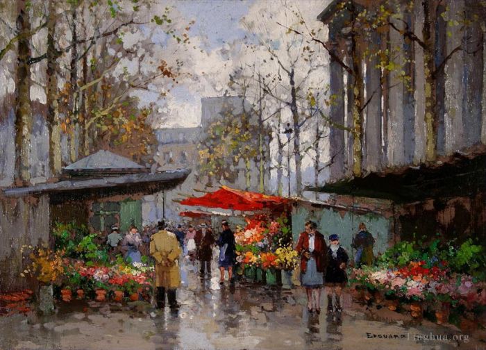 Édouard-Léon Cortès Ölgemälde - Blumenmarkt in La Madeleine 5