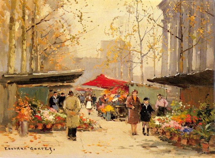 Édouard-Léon Cortès Ölgemälde - Blumenstände in La Madeleine