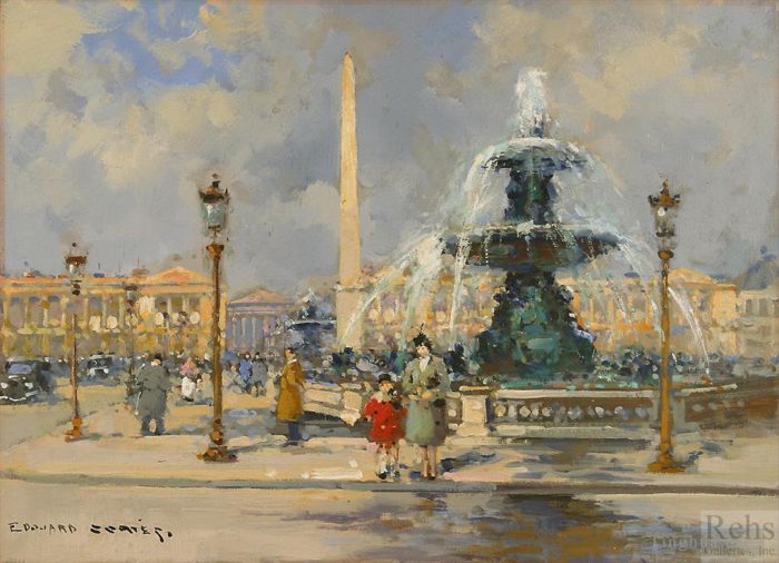 Édouard-Léon Cortès Ölgemälde - Brunnen auf der Place de la Concorde 1