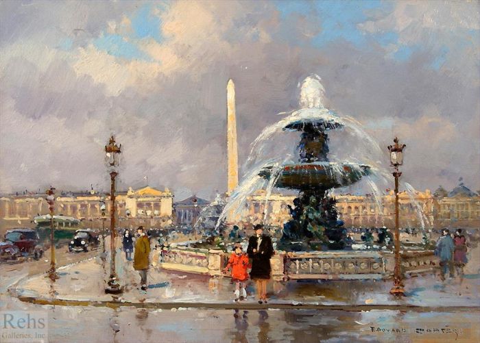 Édouard-Léon Cortès Ölgemälde - Brunnen auf dem Place de la Concorde