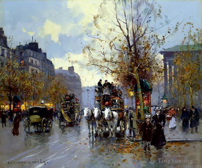 Édouard-Léon Cortès Ölgemälde - Omnibus auf der Place de la Madeleine 1