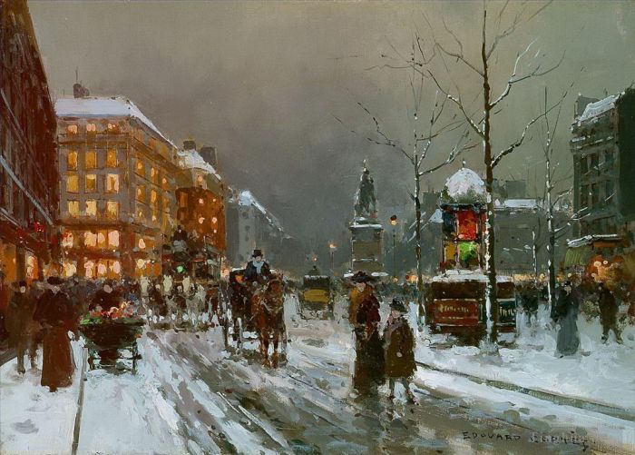 Édouard-Léon Cortès Ölgemälde - Place de Clichy im Winter