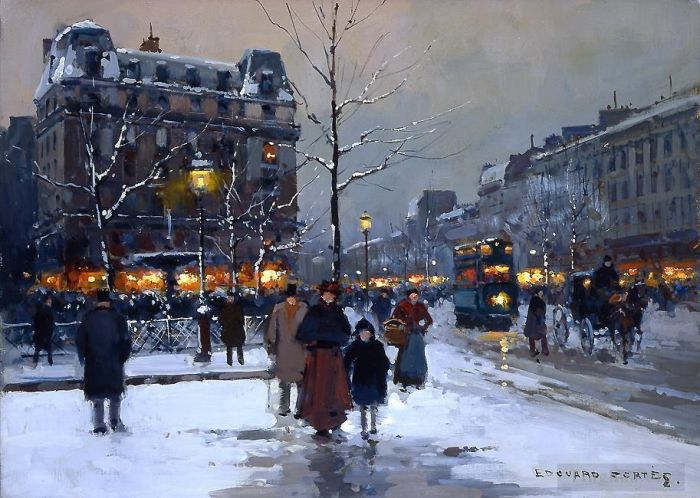 Édouard-Léon Cortès Ölgemälde - Place Pigalle Winterabend