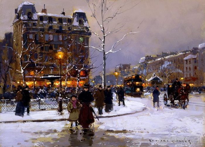 Édouard-Léon Cortès Ölgemälde - Place Pigalle Winter