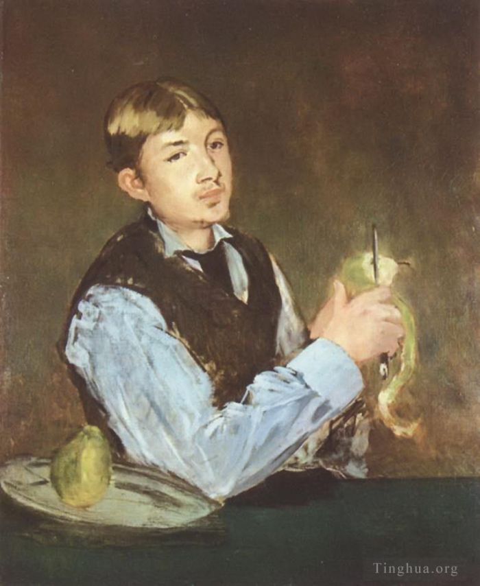 Édouard Manet Ölgemälde - Ein junger Mann schält eine Birne