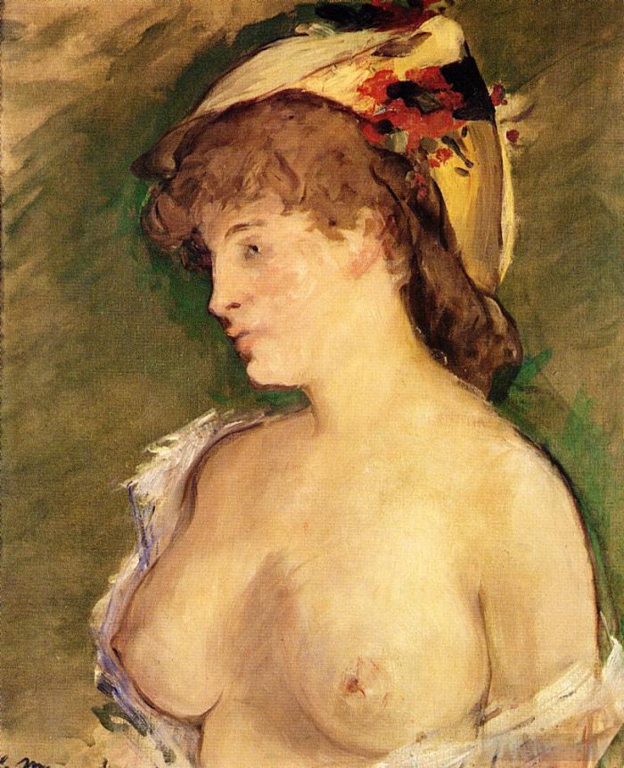 Édouard Manet Ölgemälde - Blonde Frau mit nackten Brüsten