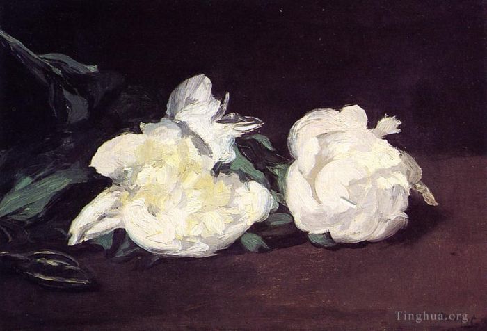 Édouard Manet Ölgemälde - Zweig der weißen Pfingstrosen mit Gartenschere blühen Impressionismus Edouard Manet
