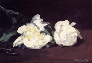 Édouard Manet Werk - Zweig der weißen Pfingstrosen mit Gartenschere blühen Impressionismus Edouard Manet