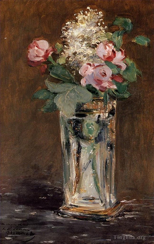 Édouard Manet Ölgemälde - Blumen in einer Kristallvase Blume Impressionismus Edouard Manet