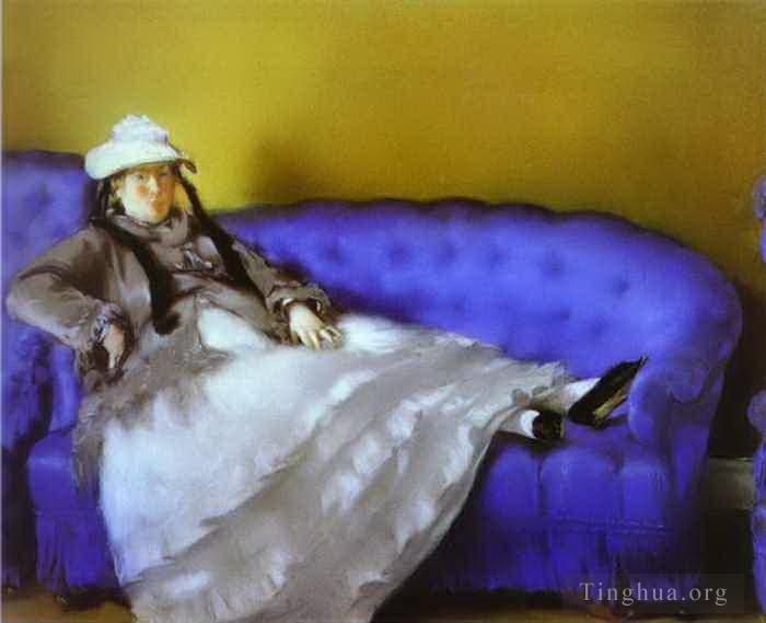 Édouard Manet Ölgemälde - Madame Manet auf einem blauen Sofa