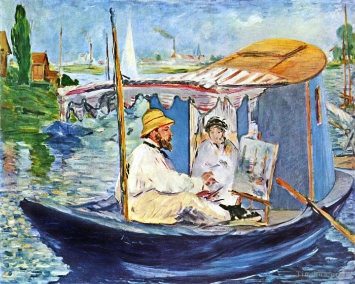 Édouard Manet Ölgemälde - Monet in seinem Studioboot 2