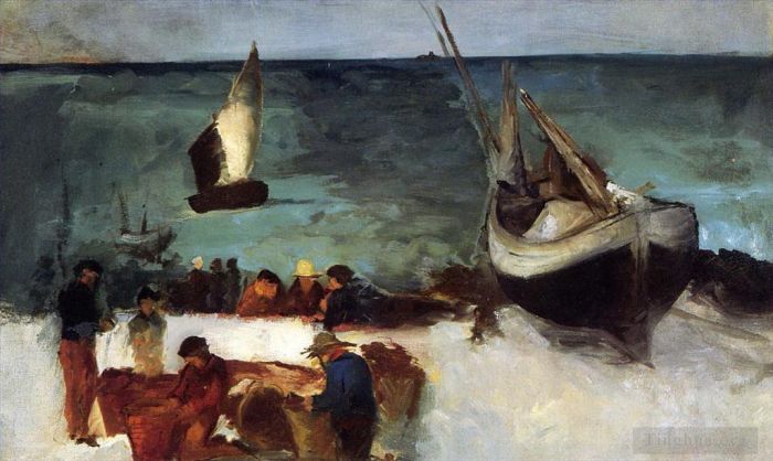 Édouard Manet Ölgemälde - Meereslandschaft bei Berck Fischerbooten und Fischern