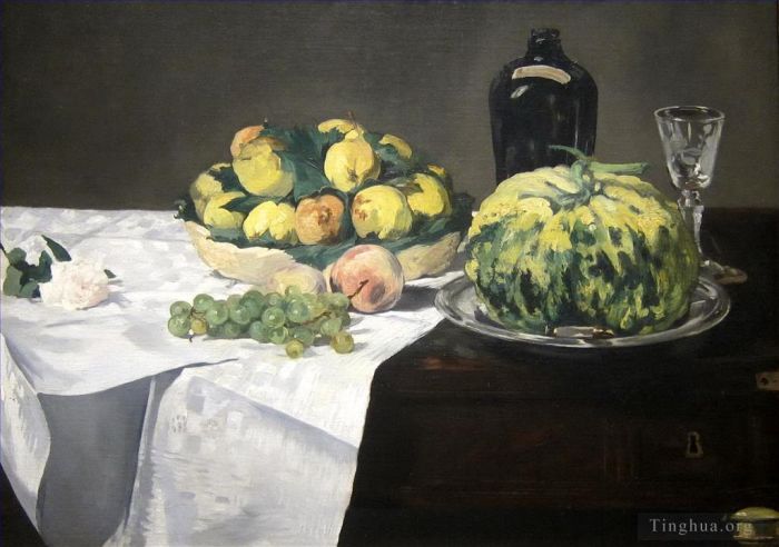 Édouard Manet Ölgemälde - Stillleben mit Melone und Pfirsichen
