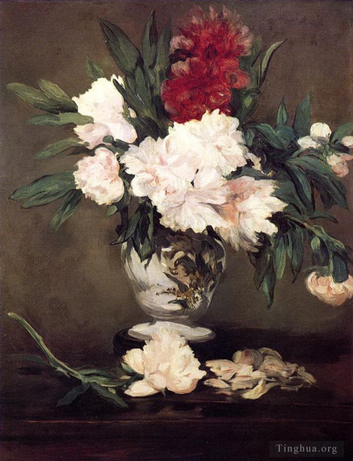 Édouard Manet Ölgemälde - Vase mit Pfingstrosen auf einem kleinen Sockel