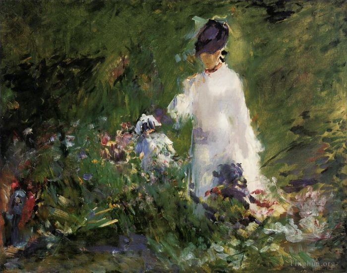 Édouard Manet Ölgemälde - Junge Frau zwischen den Blumen