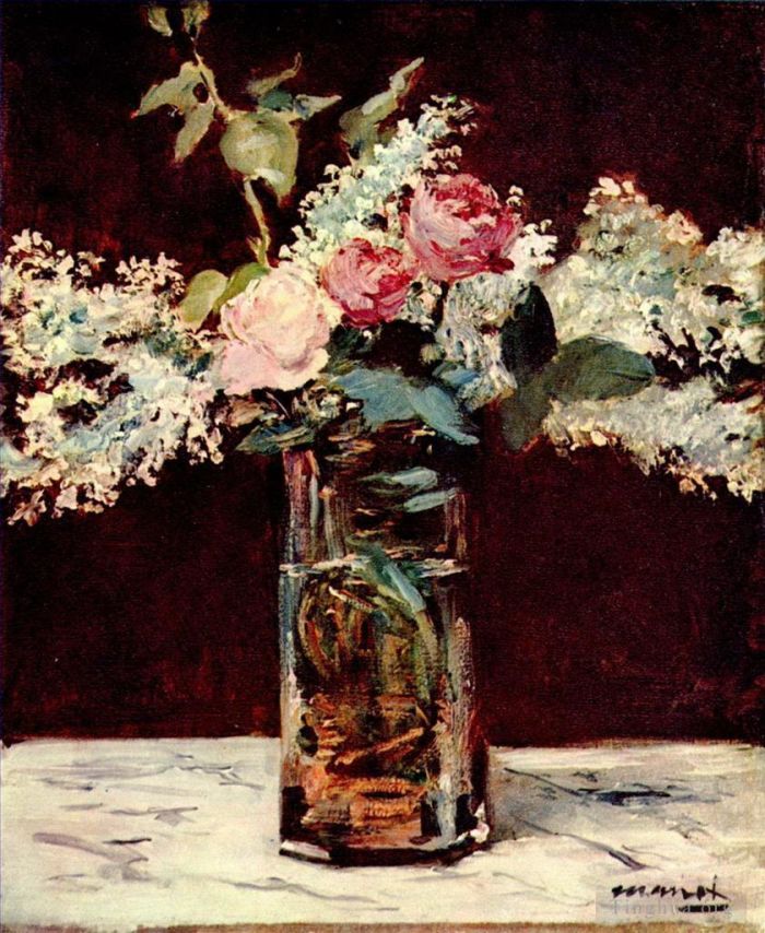 Édouard Manet Ölgemälde - Flieder und Rosen