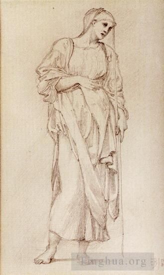 Edward Burne-Jones Andere Malerei - Studie einer stehenden weiblichen Figur, die einen Stab hält