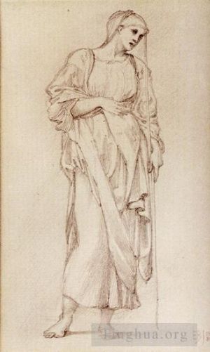 Edward Burne-Jones Werk - Studie einer stehenden weiblichen Figur, die einen Stab hält